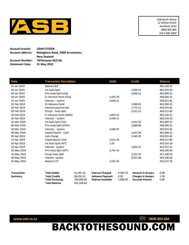 İndir Yeni Zelanda ASB Banka Hesap Özeti Örnek taslak