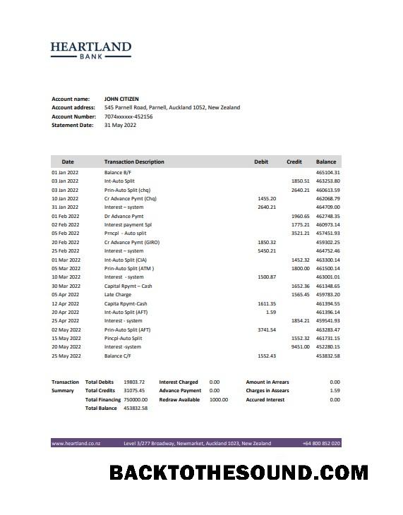 İndir Yeni Zelanda Heartland Banka Hesap Özeti Excel and PDF Örnek taslak