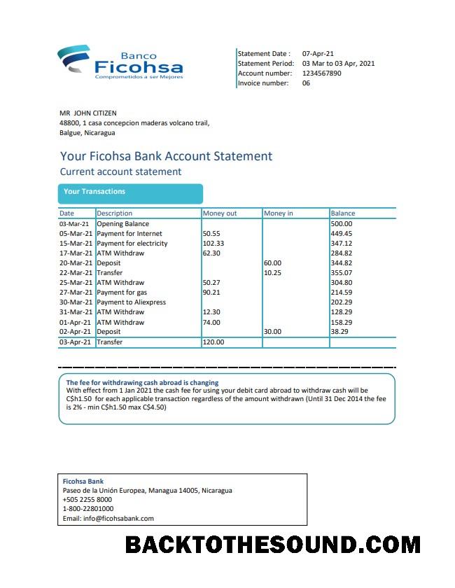 İndir Nikaragua Banco Ficohsa Excel PDF Örnek taslak