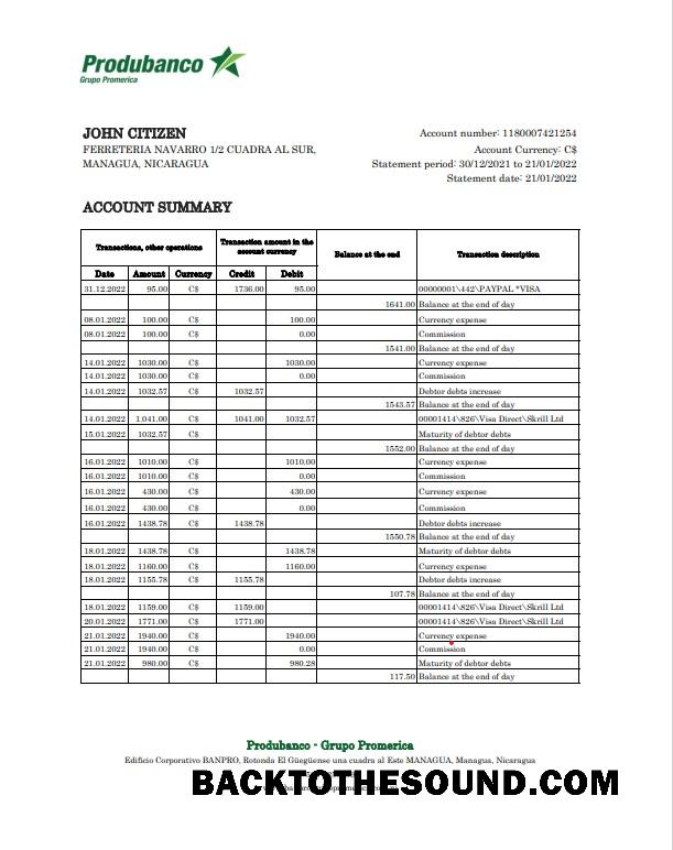 İndir Nikaragua Banco de la Producción Banka Hesap Özeti Excel and PDF Örnek tasarım