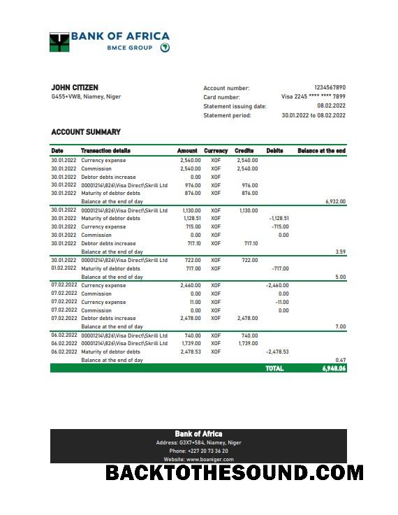 İndir Nijer Banka of Africa Banka Hesap Özeti Excel and PDF Örnek örnek