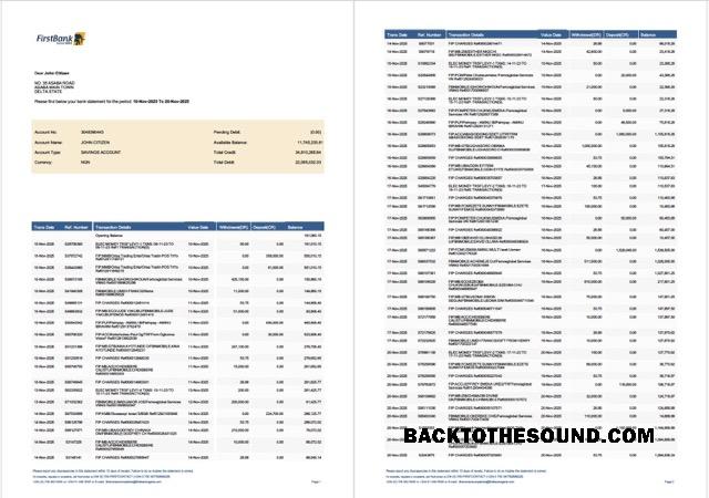 Yüksek Kalite İndir Nijerya First Banka Hesap Hesap Özeti Word and PDF Şablon, 2 pages Örnek