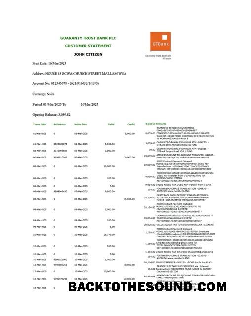 Gerçekçi İndir Nijerya Guaranty Trust Banka Plc Hesap Hesap Özeti Word and PDF Şablon, Sürüm 2 Örnek