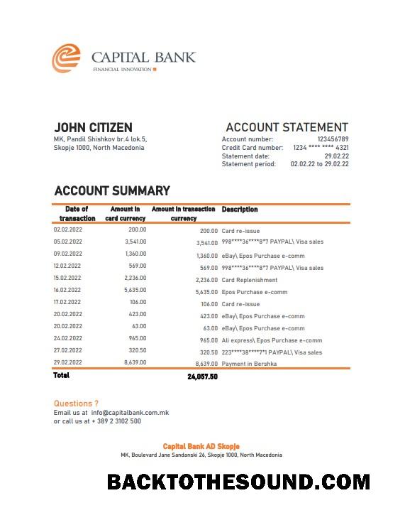 İndir Kuzey Makedonya Capital Banka Hesap Özeti Excel and PDF Örnek örnek