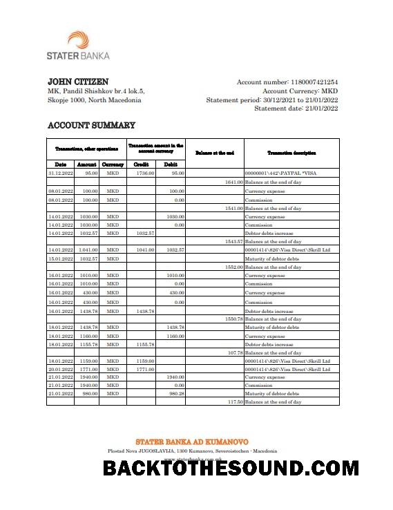 İndir Kuzey Makedonya Stater Banka Banka Hesap Özeti Excel and PDF Örnek taslak