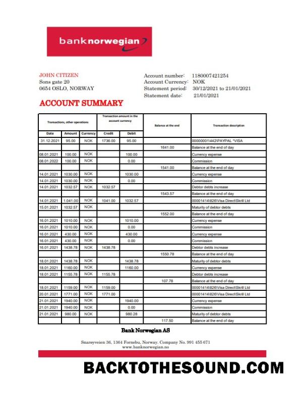 İndir Norveç Banka Norwegian AS Excel PDF Örnek örnek