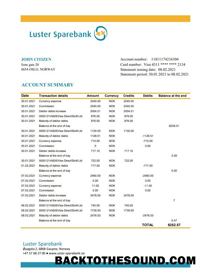 İndir Norveç Luster Sparebank Excel PDF Örnek şablon