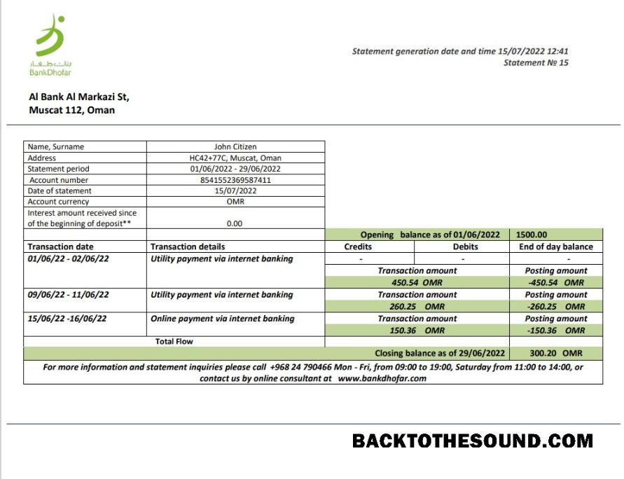 İndir Umman Banka Dhofar Banka Hesap Özeti in Word and PDF Format Örnek ön izleme