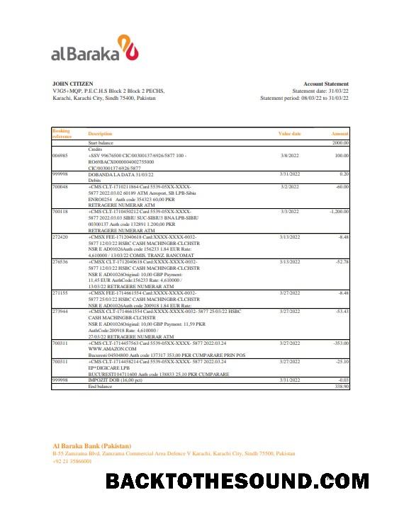 İndir Pakistan Al Baraka Banka Hesap Özeti Excel and PDF Örnek tasarım
