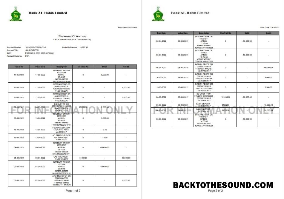İndir Pakistan Banka Al Habib Hesap Özeti 2 pages Örnek tasarım