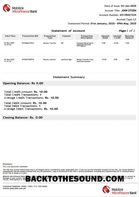 İndir Pakistan Mobilink Microfinance Banka Hesap Özeti of Hesap Word and PDF Örnek tasarım