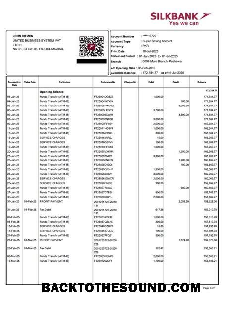 İndir Pakistan Silkbank Hesap Hesap Özeti Word and PDF Örnek şablon