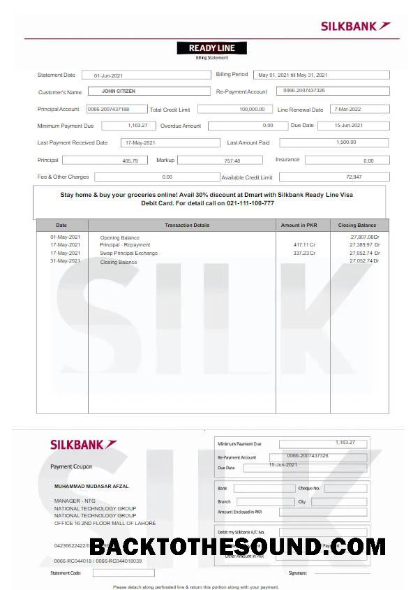 İndir Pakistan Silkbank Hesap Özeti Word and PDF scr Örnek taslak