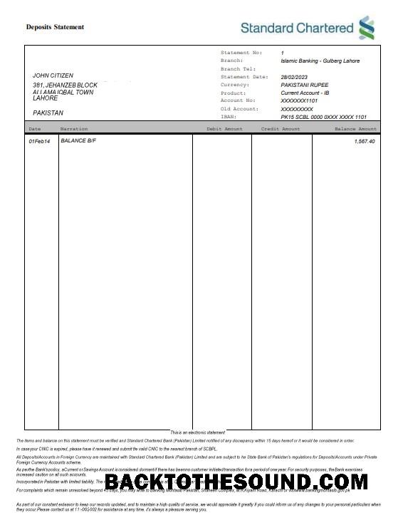 İndir Pakistan standart Chartered Banka Hesap Özeti Word and PDF Örnek örnek