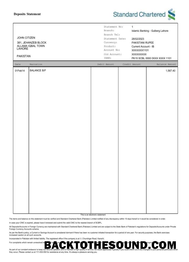İndir Pakistan standart Chartered Banka Hesap Özeti Word and PDF scr Örnek taslak