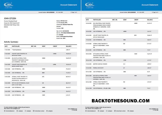 Premium İndir Pakistan birleşik Banka Limited Hesap Hesap Özeti Word and PDF Şablon, 2 pages Örnek