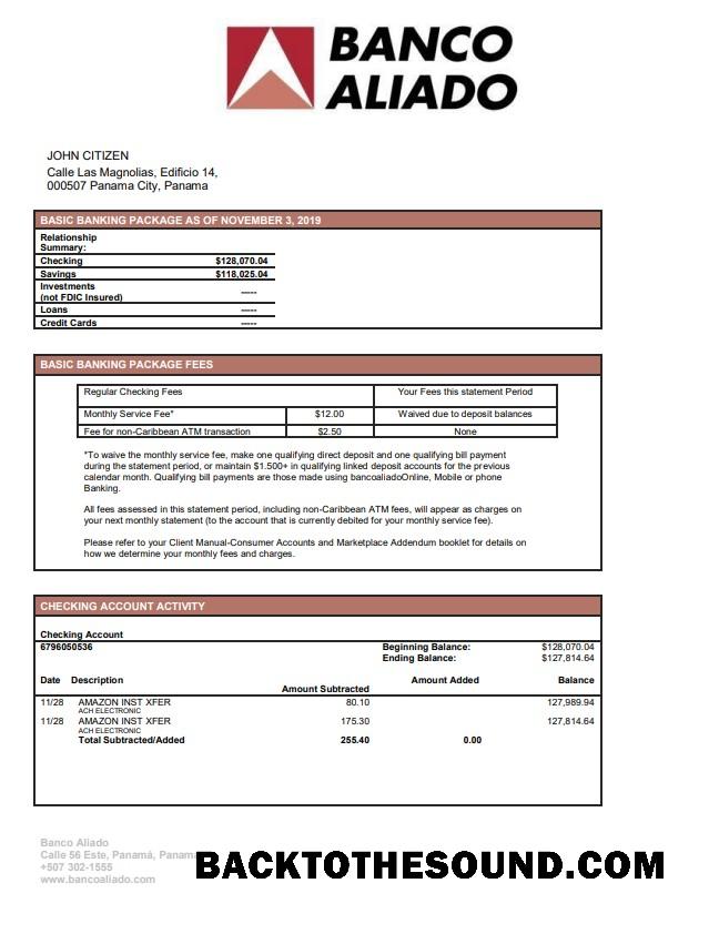 İndir Panama Banco Aliado Banka Hesap Özeti Örnek tasarım