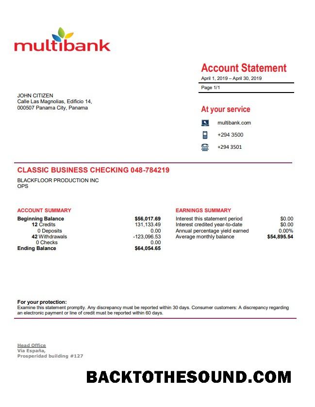 İndir Panama Multibank Banka Hesap Özeti Örnek şablon