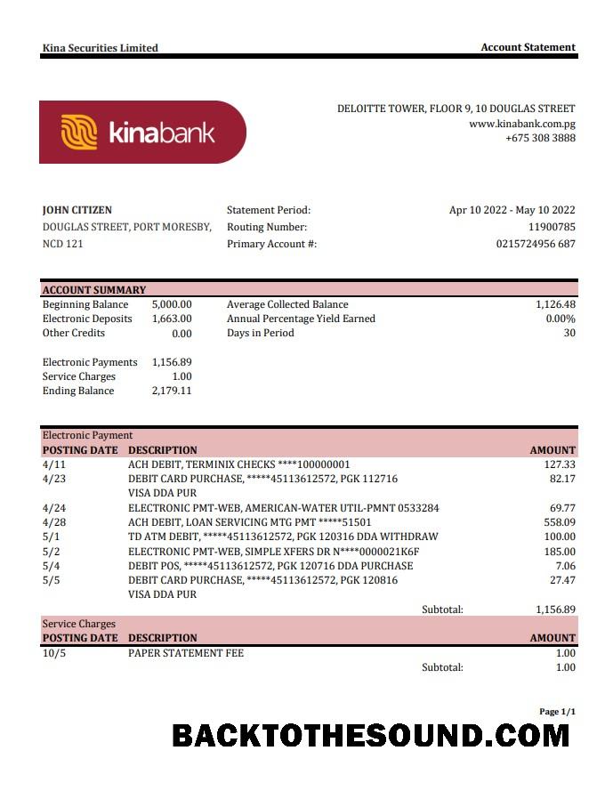 İndir Papua Yeni Gine Kina Securities Limites Banka Hesap Özeti Örnek tasarım
