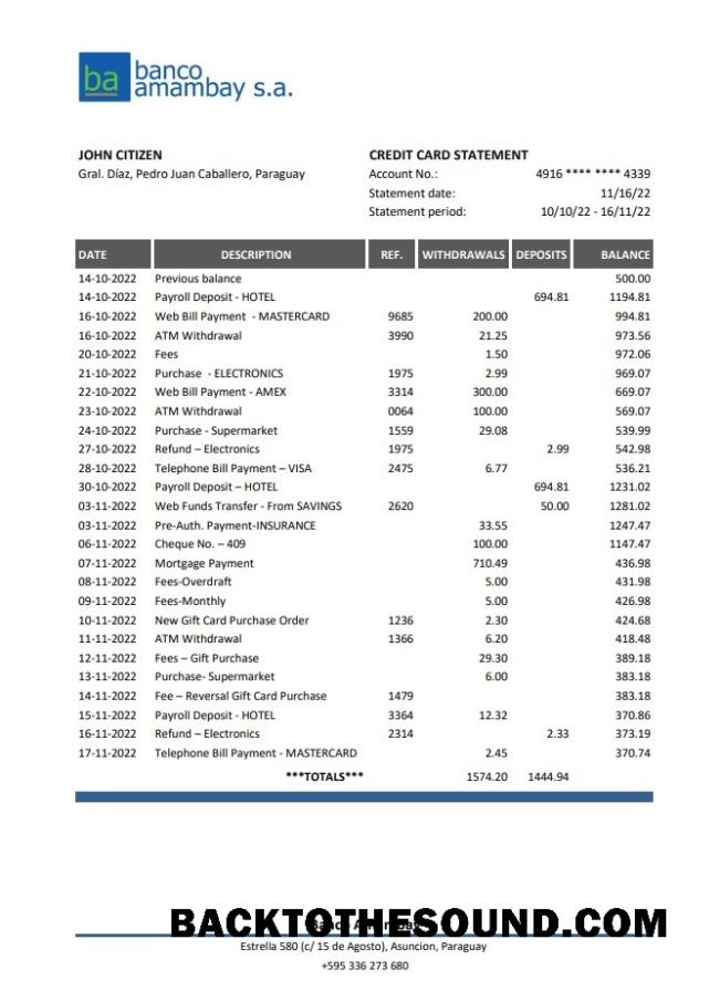 İndir Paraguay Banco Amambay Banka Hesap Özeti XLS Örnek tasarım