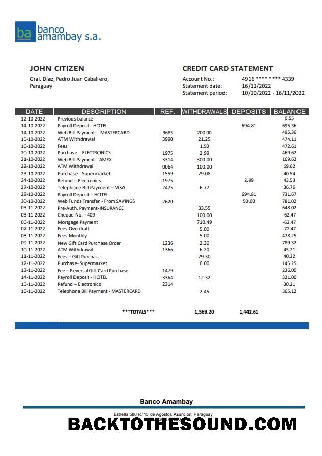 İndir Paraguay Banco Amambay Banka Hesap Özeti Örnek taslak