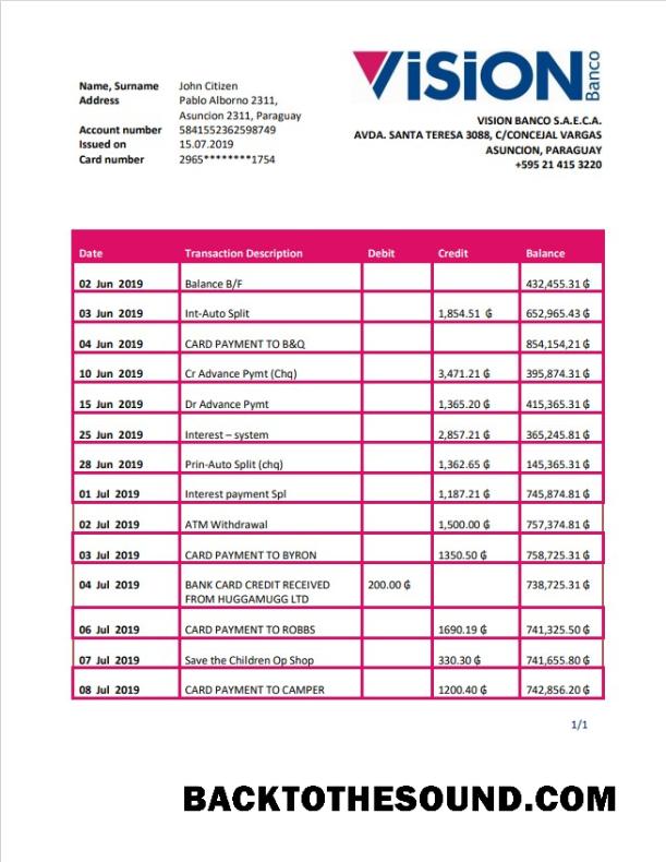 İndir Paraguay Vision Banco Banka Hesap Özeti Örnek ön izleme