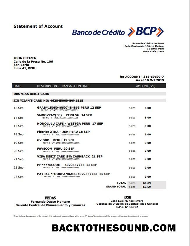 İndir Peru Banco de Credito del Peru (BCP) Banka Hesap Özeti Örnek taslak