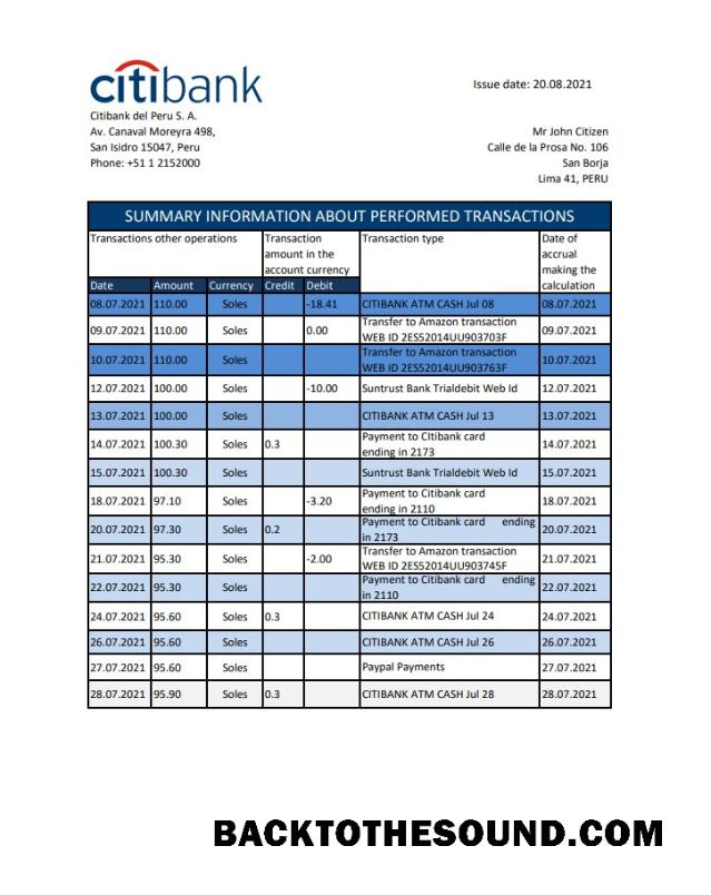 İndir Peru Citibank Banka Hesap Özeti easy to fill in .XLS and .PDF Dosya Format Örnek taslak