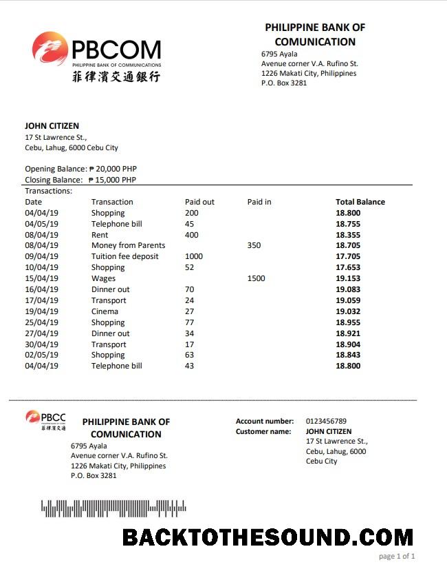 İndir Philippine Banka of Communications Örnek taslak