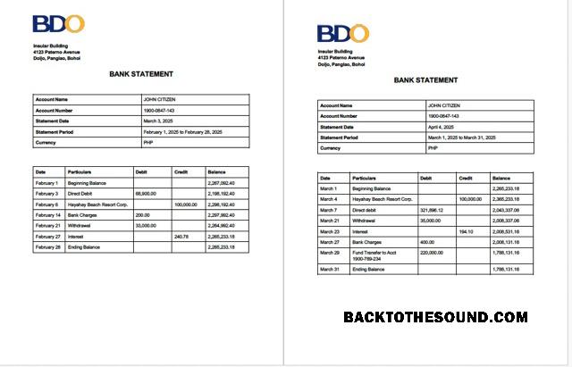 Yüksek Kalite İndir Filipinler BDO Banka Hesap Hesap Özeti Word and PDF Şablon, 2 pages Örnek
