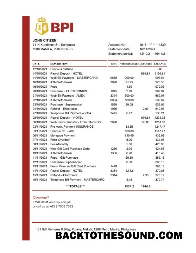 İndir Filipinler Banka of the Philippine Banka Hesap Özeti easy to fill in Excel and PDF Format Örnek taslak