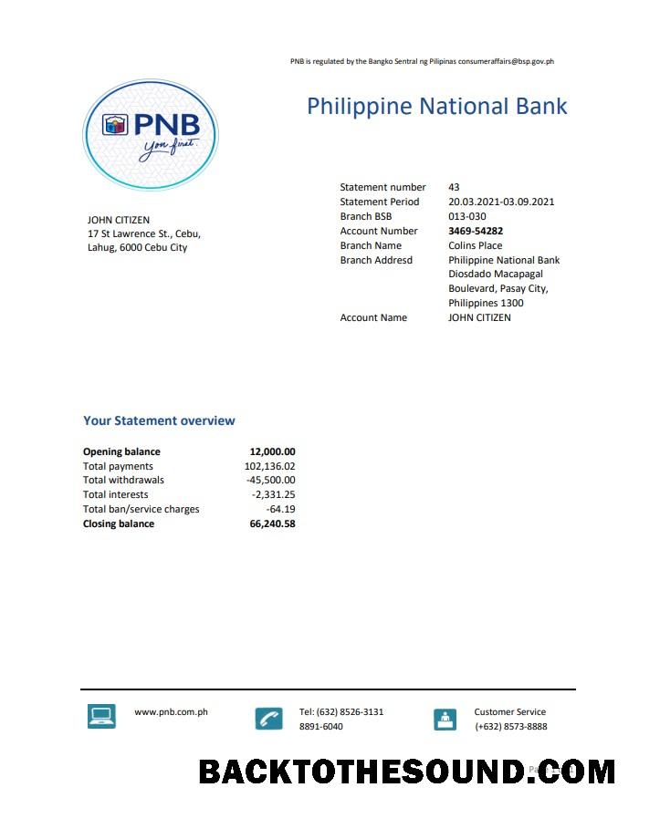 İndir Filipinler ulusal Banka (PNB) Excel PDF Örnek taslak