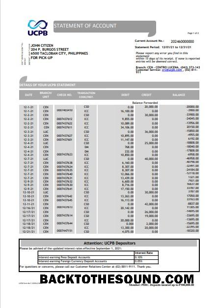 İndir Filipinler UCPB Banka Hesap Özeti of Hesap in Excel and PDF Format Örnek tasarım