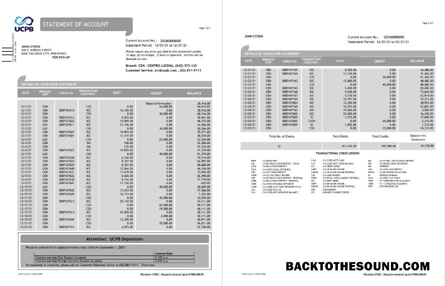 İndir Filipinler UCPB Banka Hesap Özeti of Hesap in Word and PDF Format Örnek tasarım