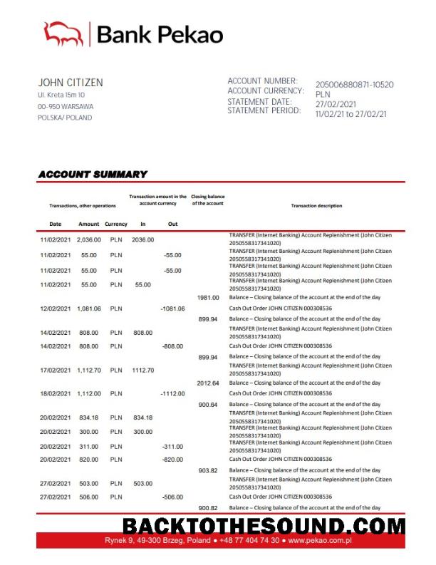 İndir Polonya Banka Pekao S.A. Excel PDF Örnek tasarım