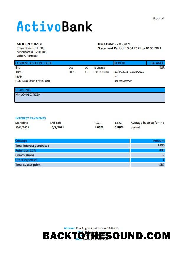 İndir Portekiz Activobank S.A. Excel PDF Örnek örnek
