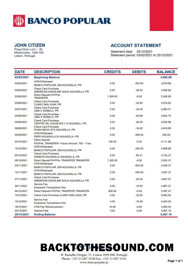 İndir Portekiz Banco Popular Word PDF Örnek örnek