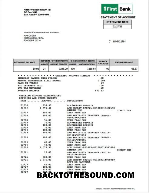 İndir Porto Riko 1 First Banka Hesap Özeti of Hesap Word and PDF Örnek taslak