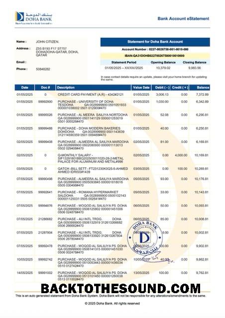 İndir Katar Doha Banka Hesap e Hesap Özeti Word and PDF Örnek ön izleme