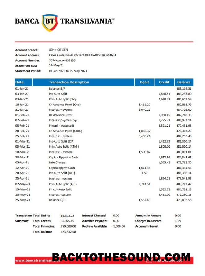İndir Romanya Banca Transilvania Excel PDF Örnek taslak