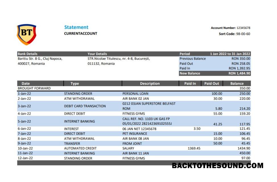 İndir Romanya Banca Transilvania Excel PDF Sürüm 2 Örnek şablon