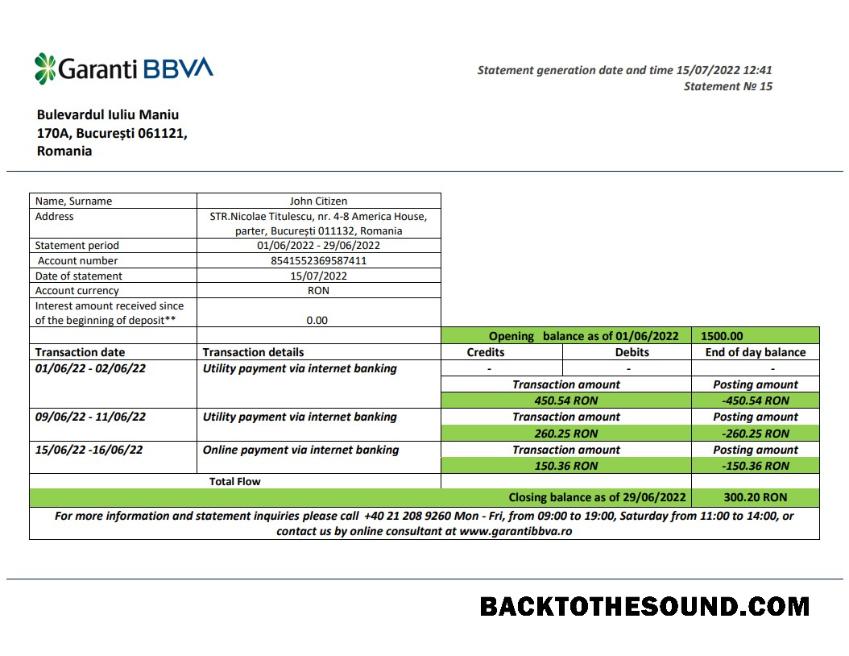 İndir Romanya Garanti BBVA Banka Hesap Özeti Örnek örnek