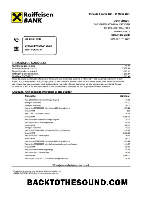 İndir Romanya Raiffeisen Banka Hesap Özeti in Excel and PDF Format (in Romanian language) Örnek tasarım