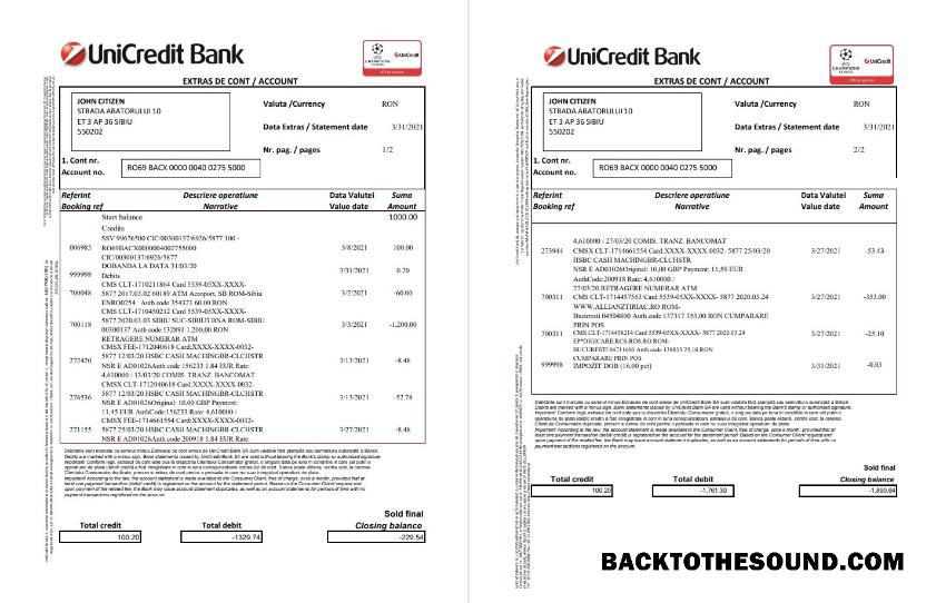 İndir Romanya UniCredit Banka 2 pages Excel PDF Örnek ön izleme