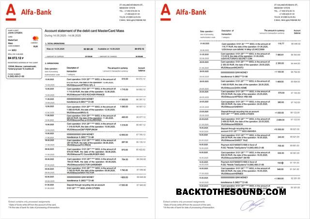 Profesyonel İndir Rusya Alfa Banka Hesap Hesap Özeti Word and PDF Şablon, 2 pages Örnek
