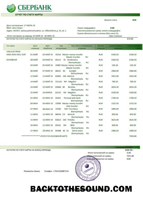 İndir Rusya Sberbank Banka Hesap Özeti in Word and PDF Format Örnek örnek