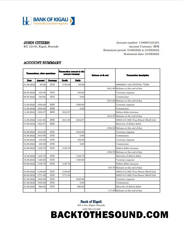 İndir Ruanda Banka of Kigali Banka Hesap Özeti, Excel and PDF Örnek taslak