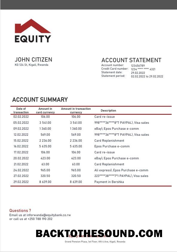 İndir Ruanda Equity Banka proof of address Hesap Özeti in Word and PDF Format Örnek şablon