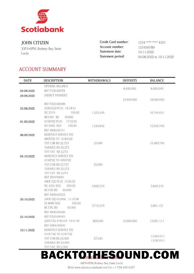İndir Saint Lucia Scotiabank Banka Hesap Özeti Örnek ön izleme