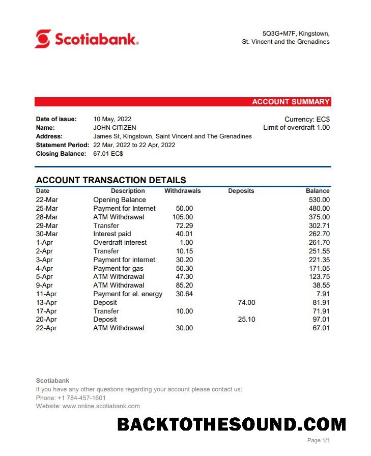 İndir Saint Vincent and The Grenadines Scotiabank Banka Hesap Özeti Örnek taslak
